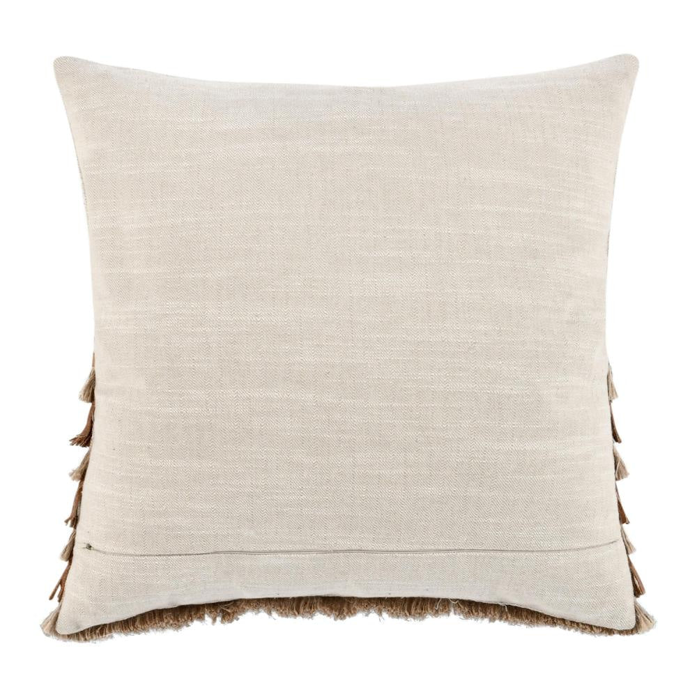 Accent Throw Pillow Cotton Jute and Leather Fringe 20 Inch Square BM331581