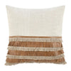 Accent Throw Pillow, Cotton Jute and Leather Fringe, 20 Inch Square