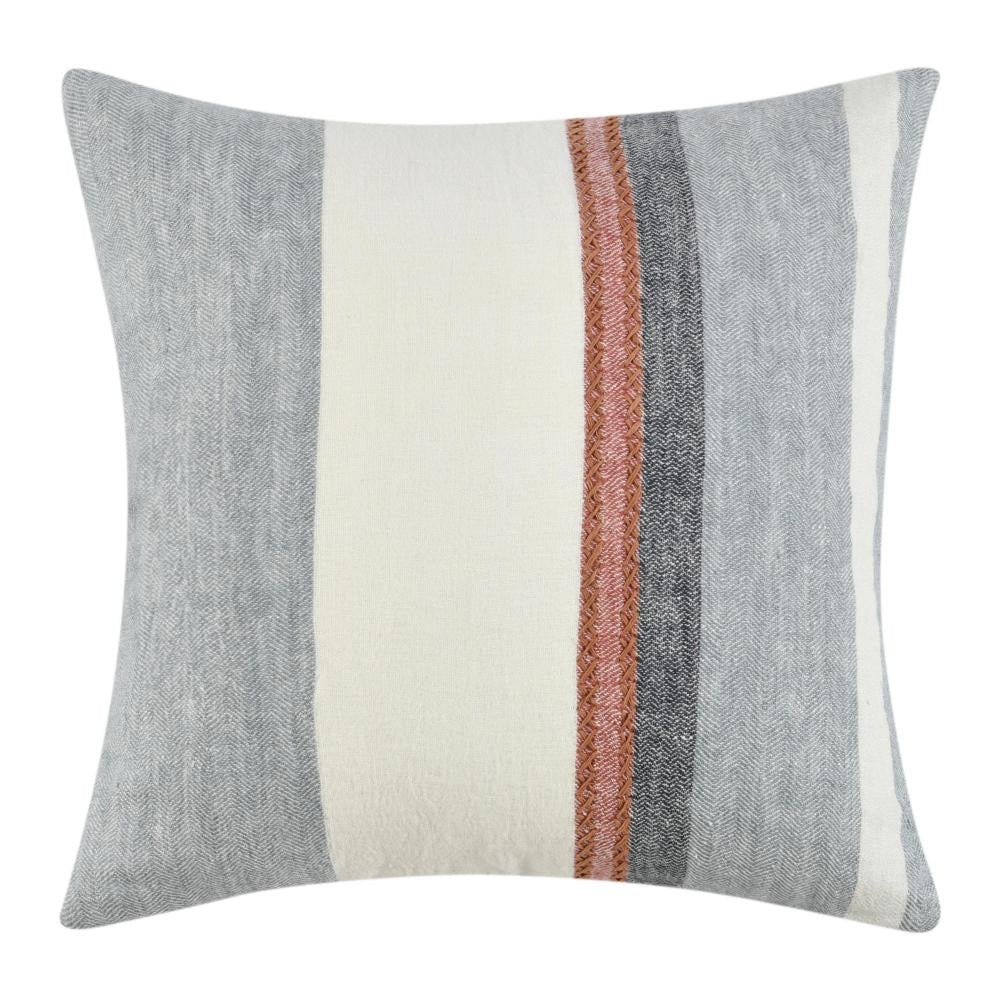 Throw Pillow, Coastal Modern Striped Pattern, 22 Inch Blue Flax Linen