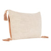 Chia Lumbar Throw Pillow 14x26in Wood Bead Tassels Light Brown Linen