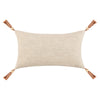 Chia Lumbar Throw Pillow, 14x26in Wood Bead Tassels, Light Brown Linen