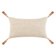 Chia Lumbar Throw Pillow, 14x26in Wood Bead Tassels, Light Brown Linen