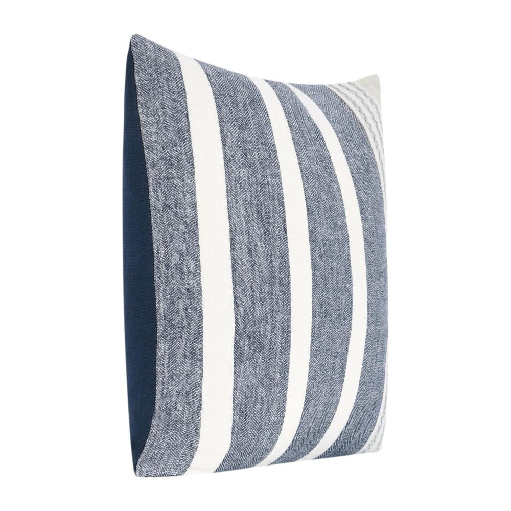 Chia Throw Pillow 22 Inch Blue White Coastal Striped Linen Pattern