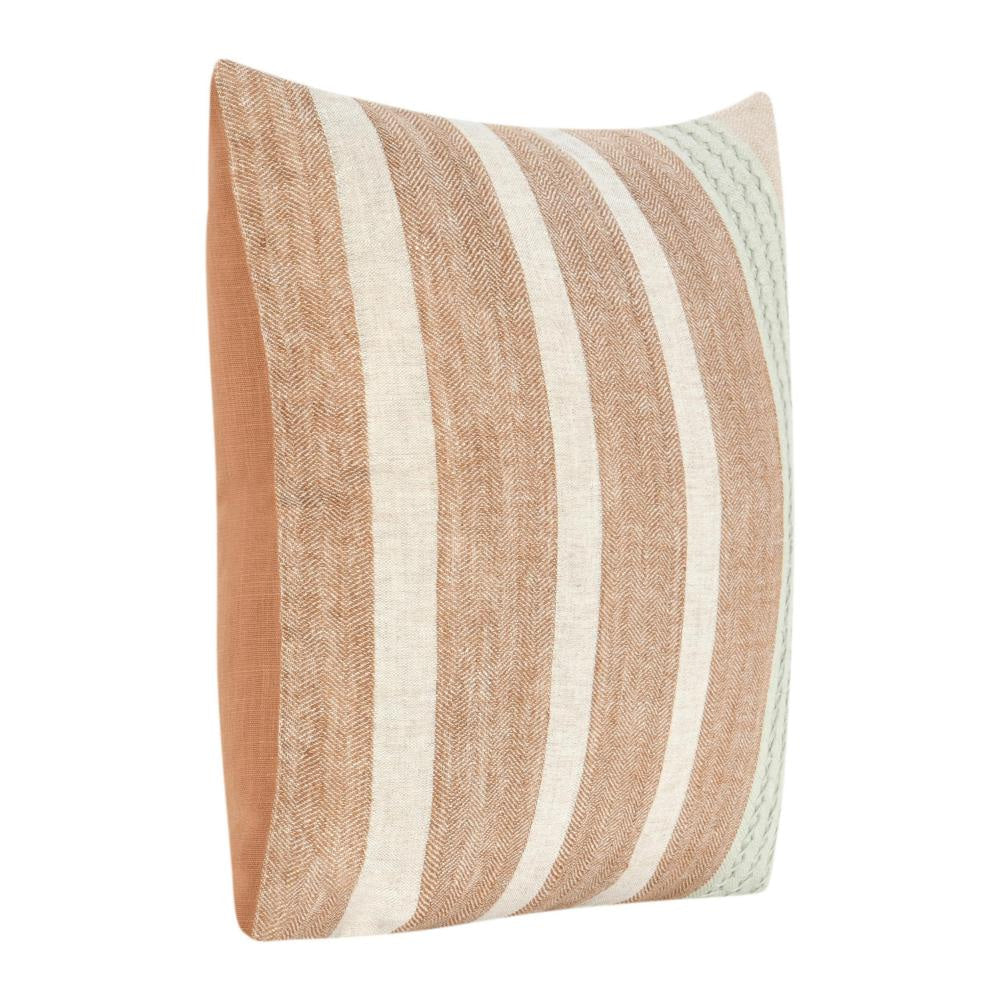 Chia Throw Pillow 22 Inch Brown White Coastal Striped Linen Pattern