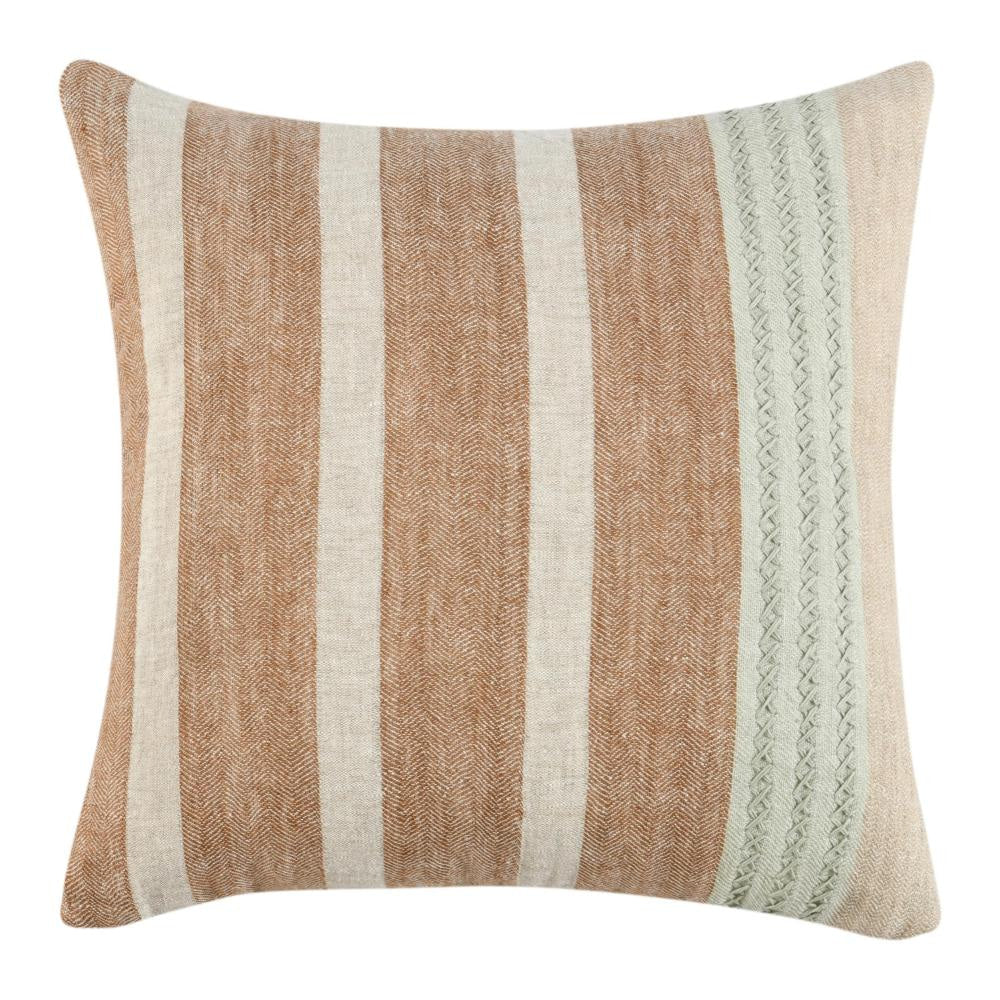 Chia Throw Pillow, 22 Inch Brown White Coastal Striped Linen Pattern