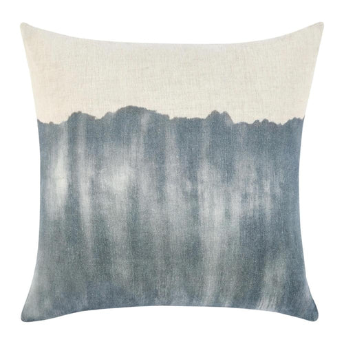 Throw Pillow, Watercolor Design, 20 Inch Blue and White Flax Linen