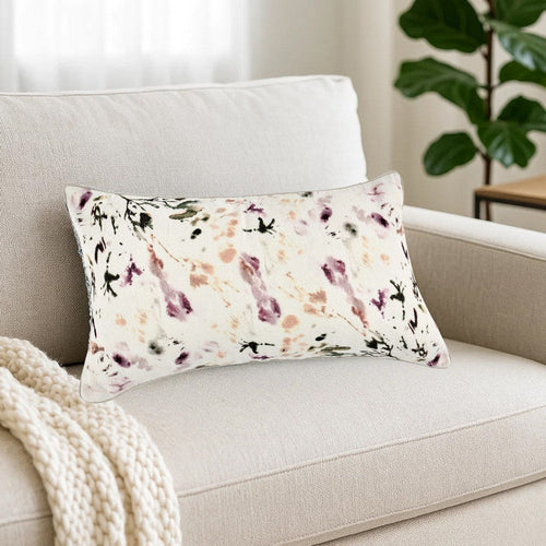 Lumbar Throw Pillow Flower Design 16x36 Inch Multicolor Cotton Linen BM331588