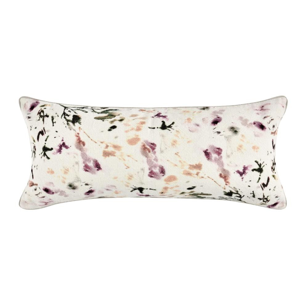 Lumbar Throw Pillow, Flower Design, 16x36 Inch Multicolor Cotton Linen
