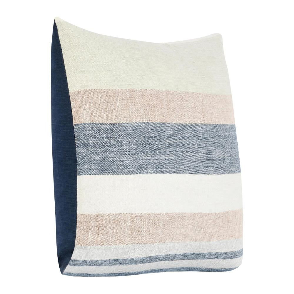 Diu Throw Pillow 22 Inch Woven Linen Coastal Striped White Gray Blue BM331589