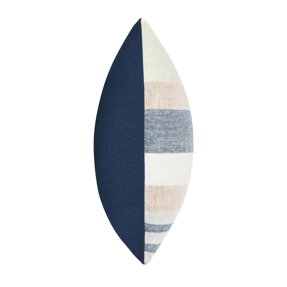 Diu Throw Pillow 22 Inch Woven Linen Coastal Striped White Gray Blue BM331589