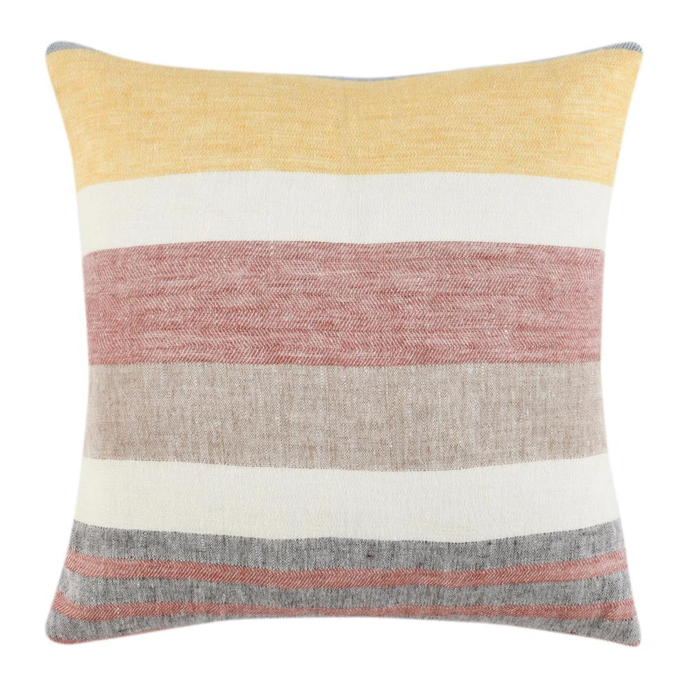 Diu Throw Pillow, 22 Inch Woven Linen, Coastal Striped Red Gray Yellow