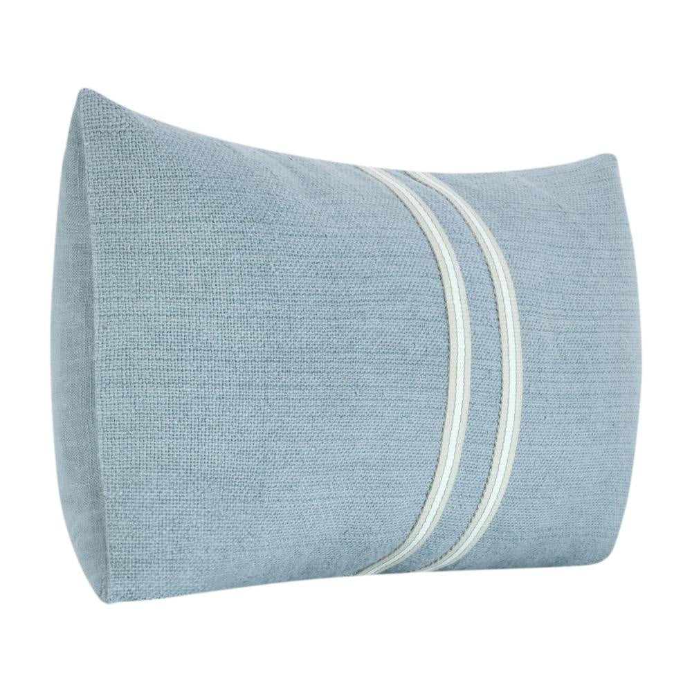 Tiso Lumbar Throw Pillow Woven Tape Pattern 14x26in Blue Cotton Linen BM331591