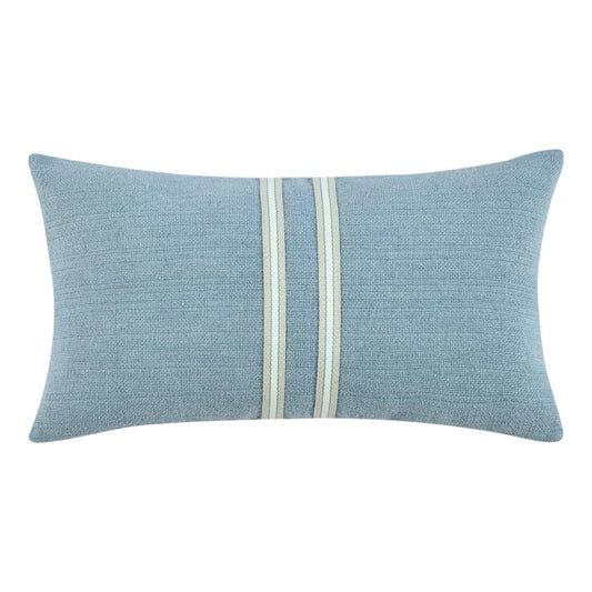 Tiso Lumbar Throw Pillow, Woven Tape Pattern 14x26in Blue Cotton Linen