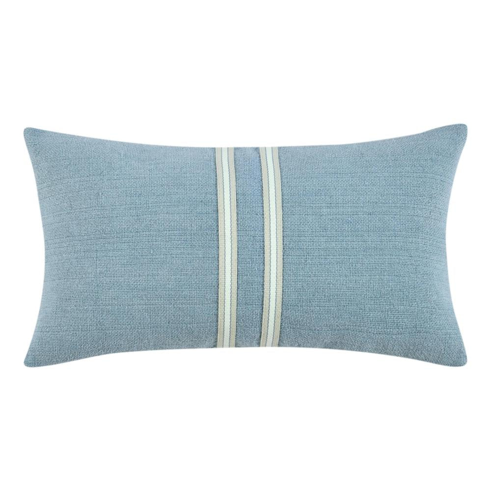 Tiso Lumbar Throw Pillow, Woven Tape Pattern 14x26in Blue Cotton Linen