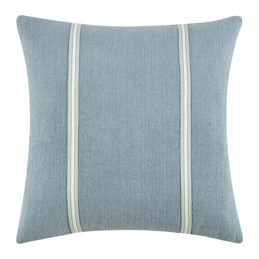 Tiso Throw Pillow, Woven Tape Pattern, 24 Inch Blue Cotton Linen Blend