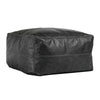 Square Pouf Ottoman, 24 Inch Black Real Leather, Reversible Design
