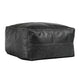 Square Pouf Ottoman, 24 Inch Black Real Leather, Reversible Design