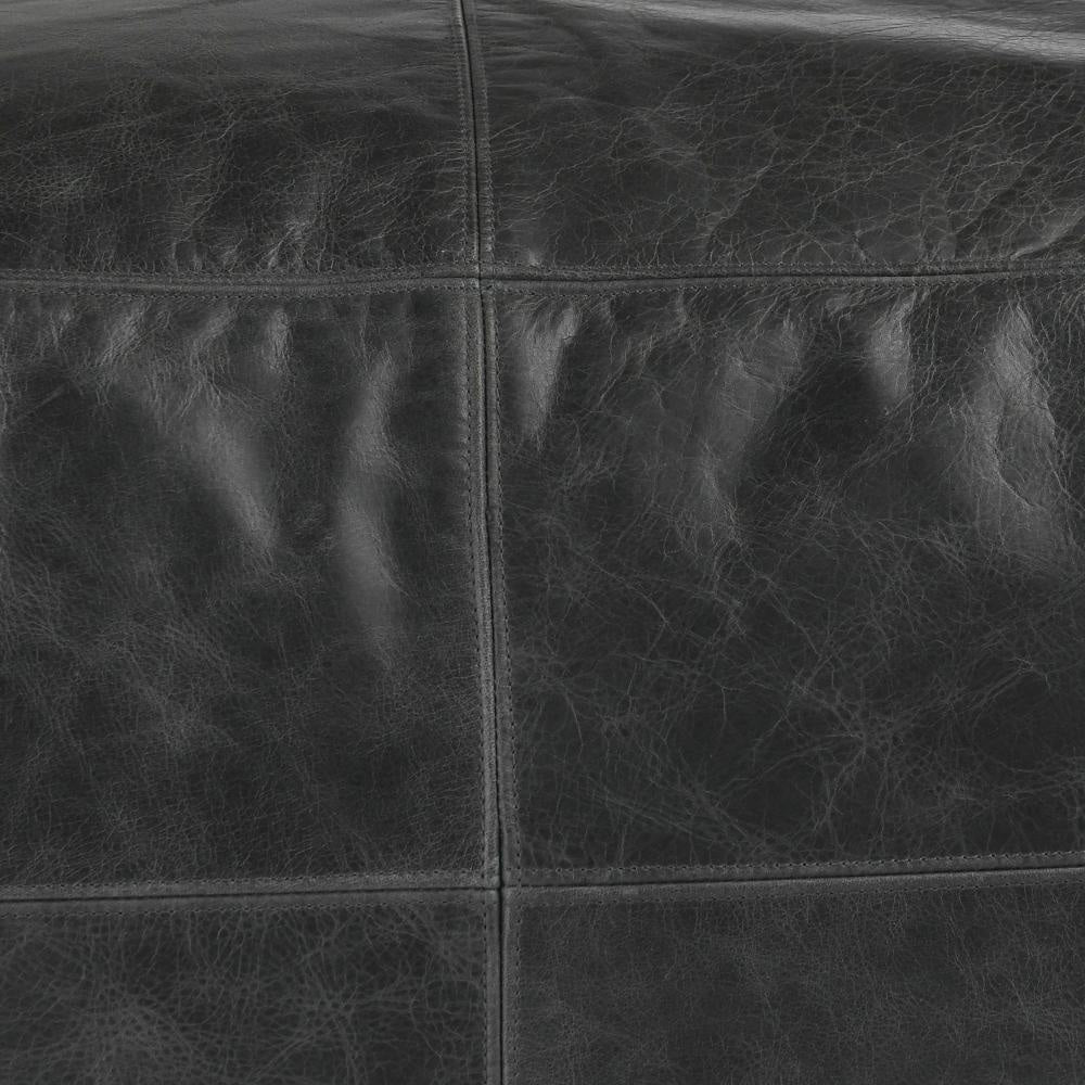 Square Pouf Ottoman 24 Inch Black Real Leather Reversible Design BM331594