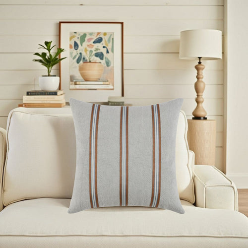 Throw Pillow, Woven Tape Pattern, 24 Inch Green Cotton Linen Blend