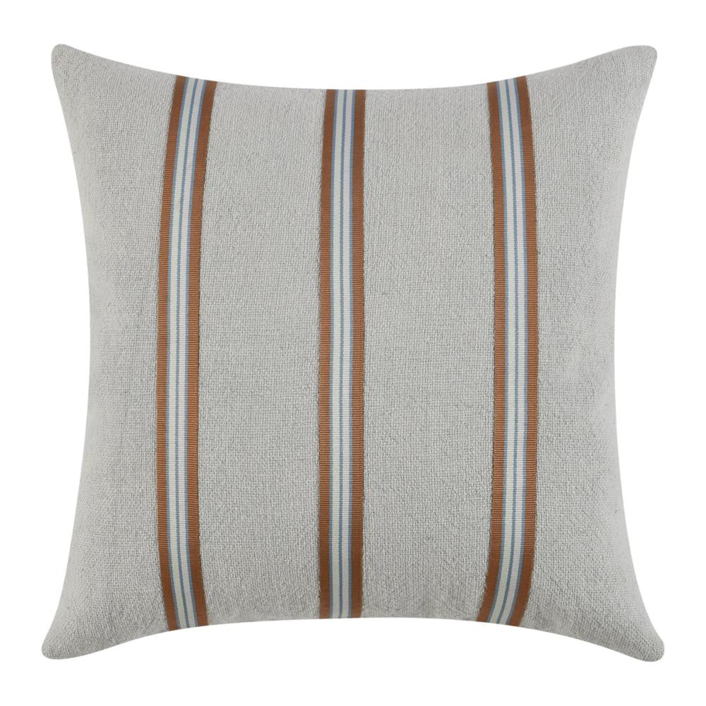 Throw Pillow, Woven Tape Pattern, 24 Inch Green Cotton Linen Blend