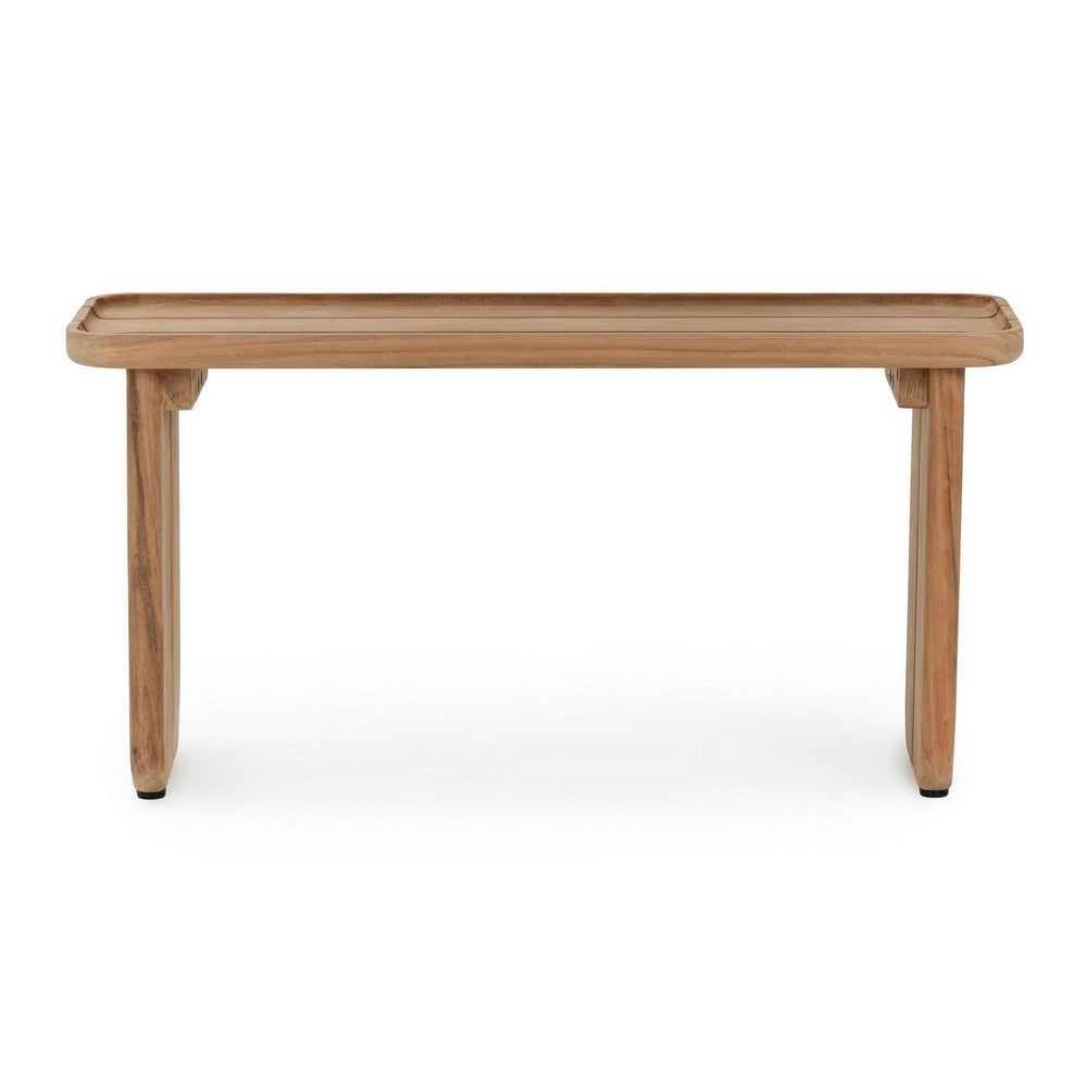 Eira Outdoor Coffee Table, Plank Top, Natural Brown Teak Wood 32 Inch