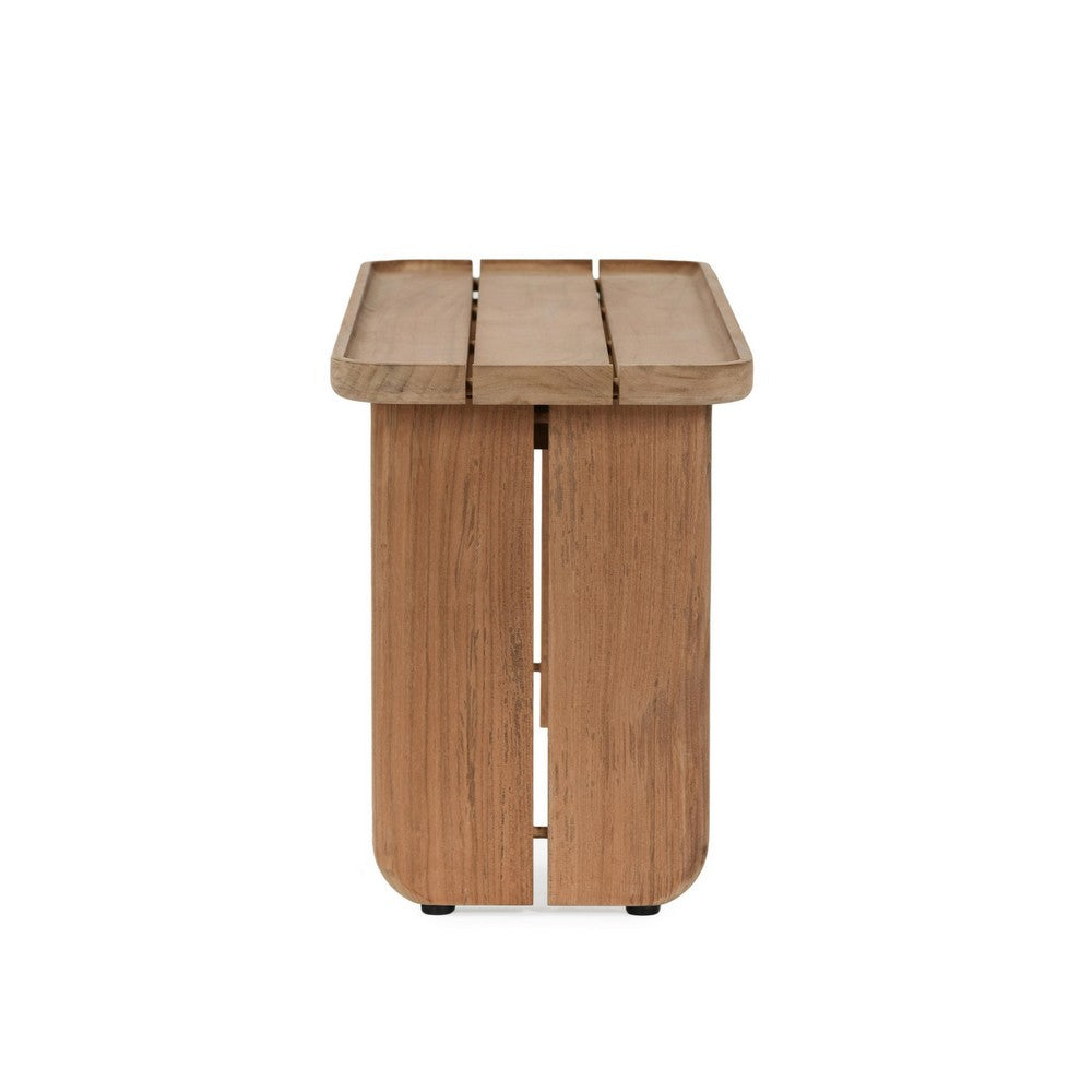Eira Outdoor Coffee Table, Plank Top, Natural Brown Teak Wood 32 Inch