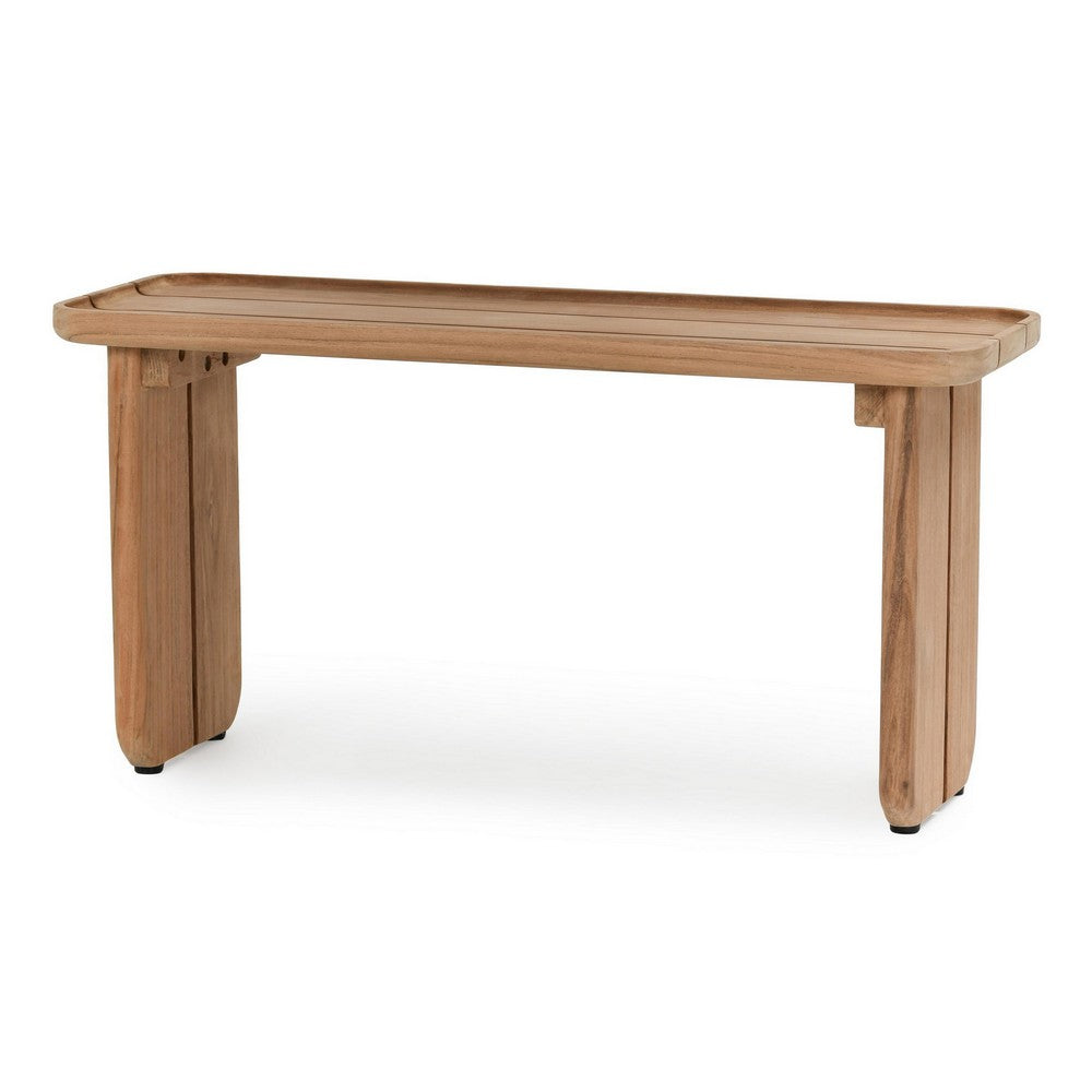 Eira Outdoor Coffee Table, Plank Top, Natural Brown Teak Wood 32 Inch