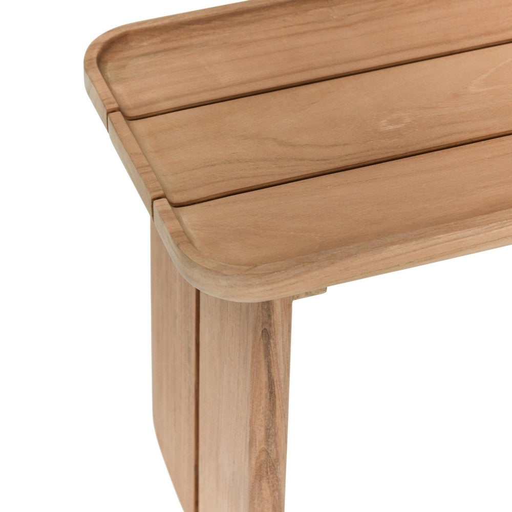 Eira Outdoor Coffee Table, Plank Top, Natural Brown Teak Wood 32 Inch