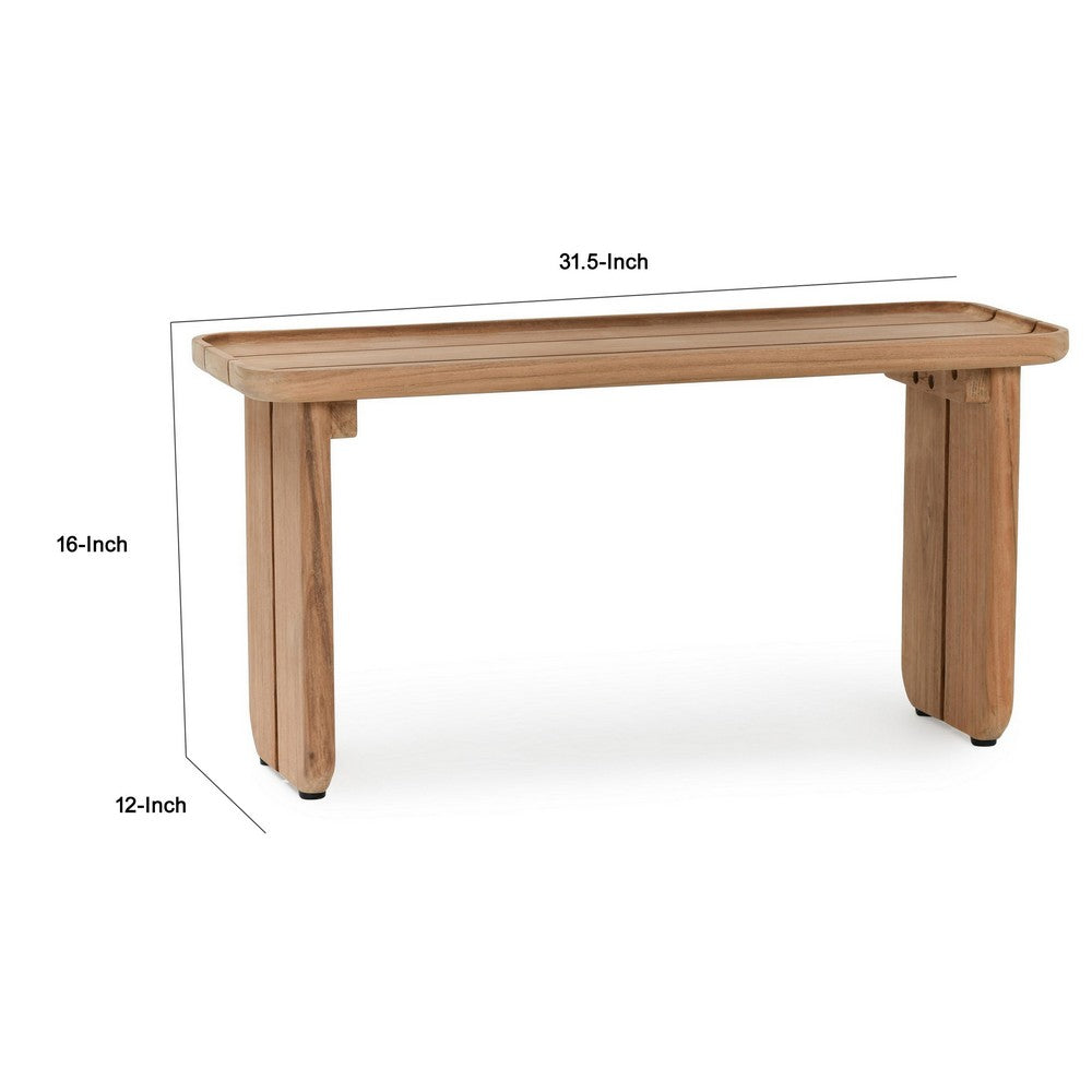 Eira Outdoor Coffee Table, Plank Top, Natural Brown Teak Wood 32 Inch