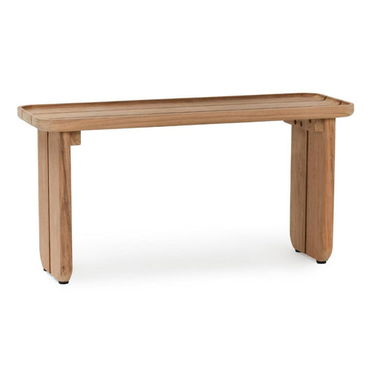 Eira Outdoor Coffee Table, Plank Top, Natural Brown Teak Wood 32 Inch