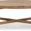 Lior Outdoor Coffee Table, Round Plank Top, Natural Brown Wood 48 Inch