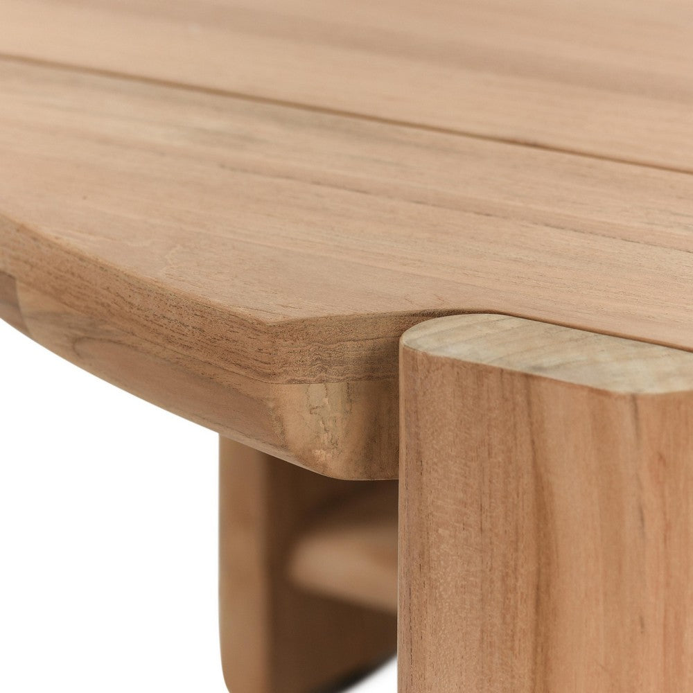 Lior Outdoor Coffee Table, Round Plank Top, Natural Brown Wood 48 Inch