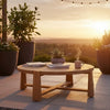 Lior Outdoor Coffee Table, Round Plank Top, Natural Brown Wood 48 Inch