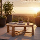 Lior Outdoor Coffee Table, Round Plank Top, Natural Brown Wood 48 Inch