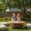 Lior Outdoor Coffee Table, Round Plank Top, Natural Brown Wood 48 Inch