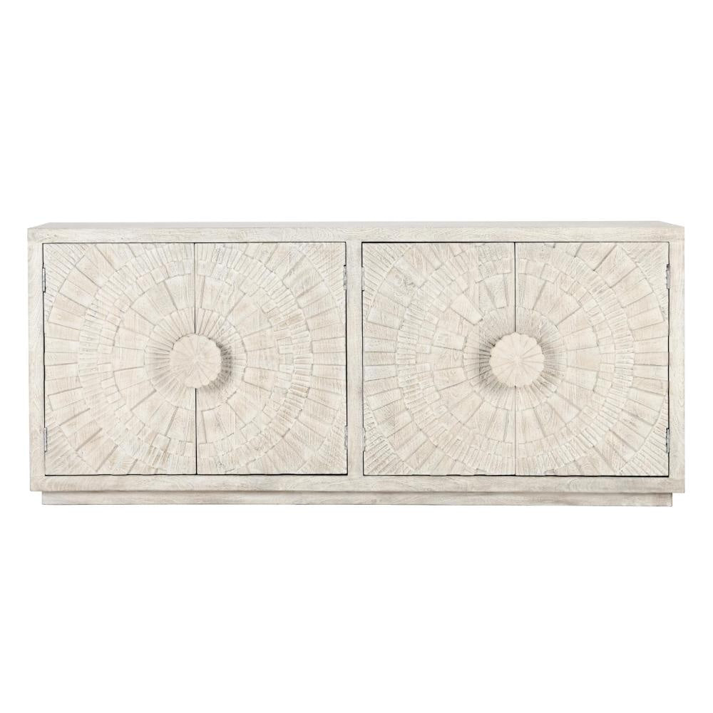 Isla Serving Buffet Cabinet Sideboard Console 4 Sunburst Doors White BM331598