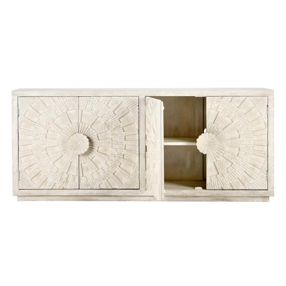 Isla Serving Buffet Cabinet Sideboard Console 4 Sunburst Doors White BM331598