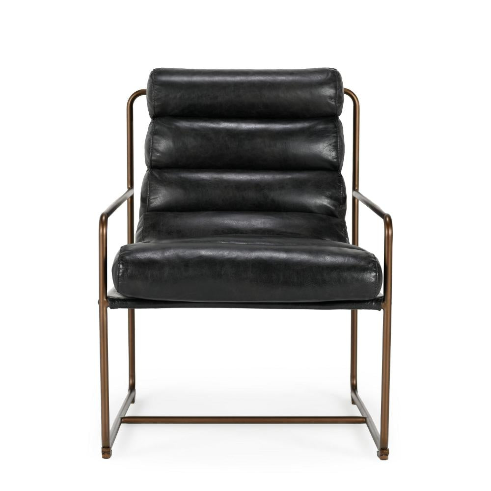 Navie Accent Chair with Black Channel Stitched Leather Bronze Iron BM331599