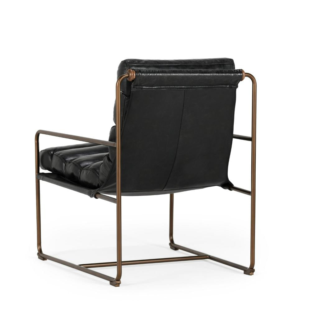 Navie Accent Chair with Black Channel Stitched Leather Bronze Iron BM331599