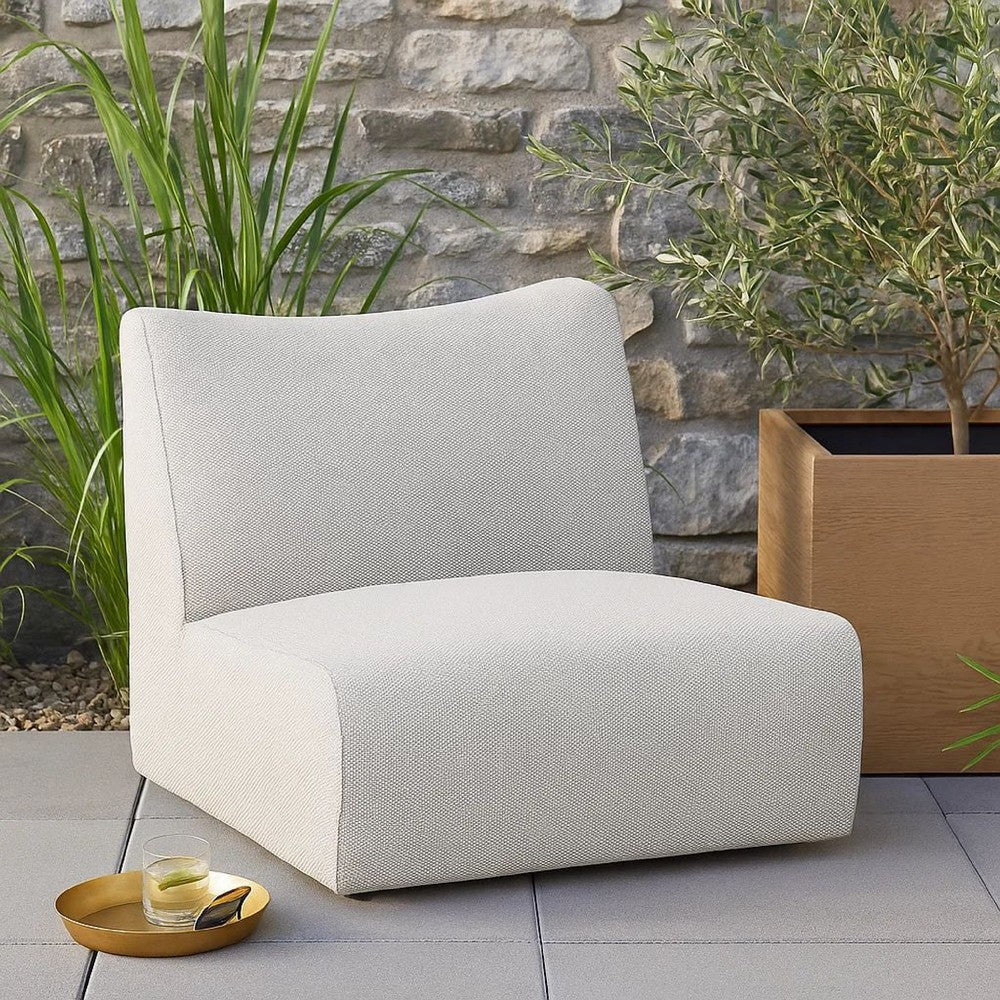 Aven Outdoor Accent Chair with Swivel Motion, Light Gray Olefin, Iron