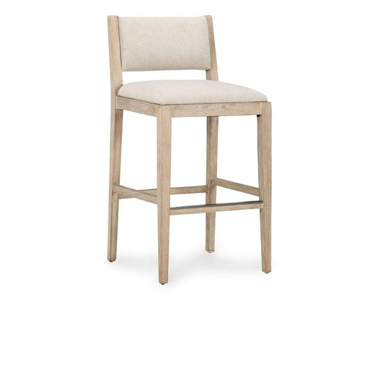 Esme Barstool Chair, Transitional Backrest, Wood Frame, Sand Polyester
