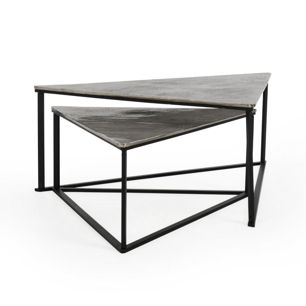 Veva Nesting Coffee Table Set of 2 Turned Legs Black Aluminum Iron BM331604