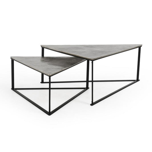 Veva Nesting Coffee Table Set of 2, Turned Legs, Black Aluminum Iron