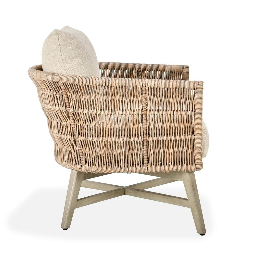 Zari Outdoor Accent Chair Brown Mahogany Tapered Legs Beige Olefin BM331606