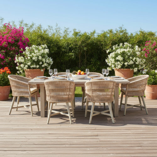 Zari Outdoor Dining Chair, Brown Mahogany Tapered Legs, Beige Olefin