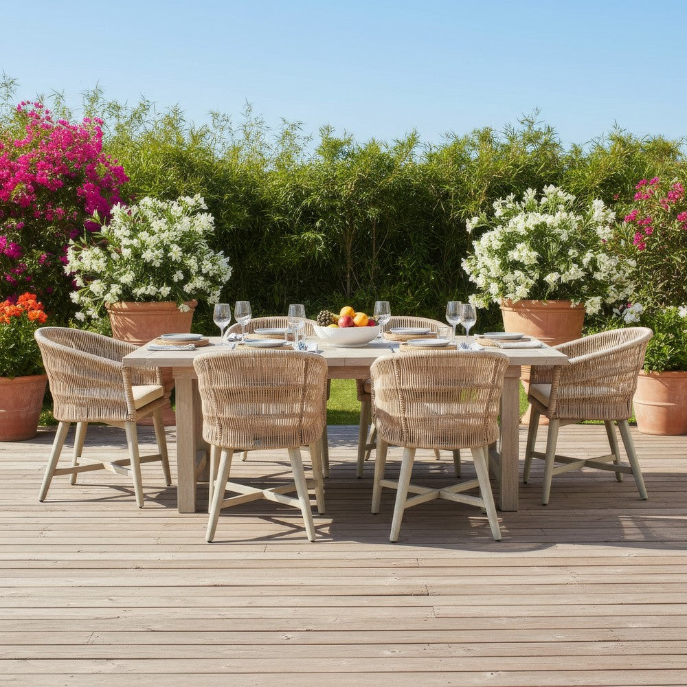 Zari Outdoor Dining Chair, Brown Mahogany Tapered Legs, Beige Olefin