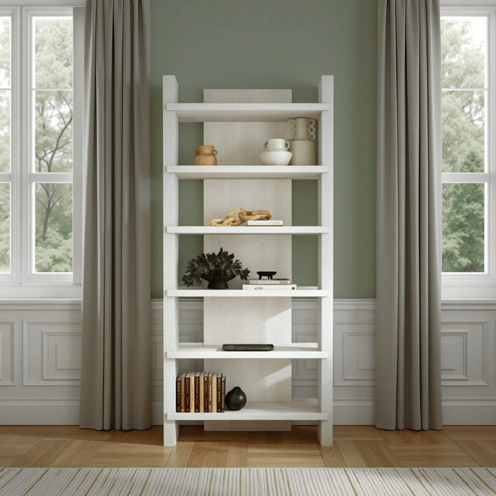 Tova Bookshelf, 6 Shelves Modern Design, Whitewash Oak Wood 91 Inch