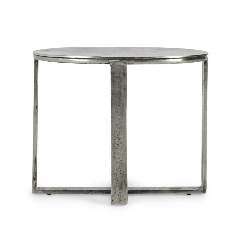 Breo Oval Side End Table Hand Brushed Nickel Cast Aluminum 27 Inch BM331612