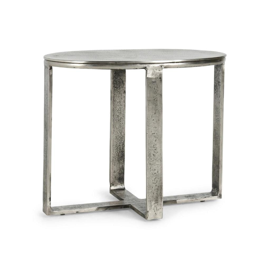 Breo Oval Side End Table, Hand Brushed Nickel Cast Aluminum 27 Inch