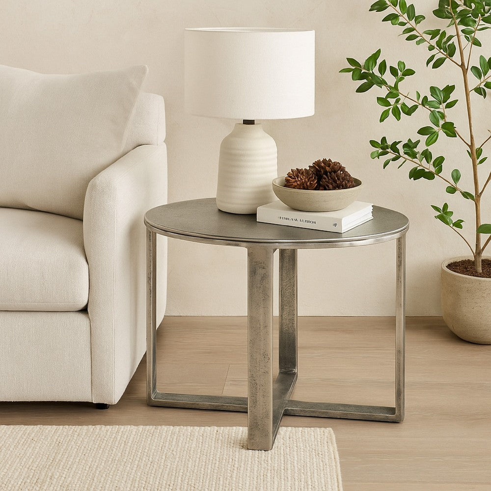 Breo Oval Side End Table Hand Brushed Nickel Cast Aluminum 27 Inch BM331612